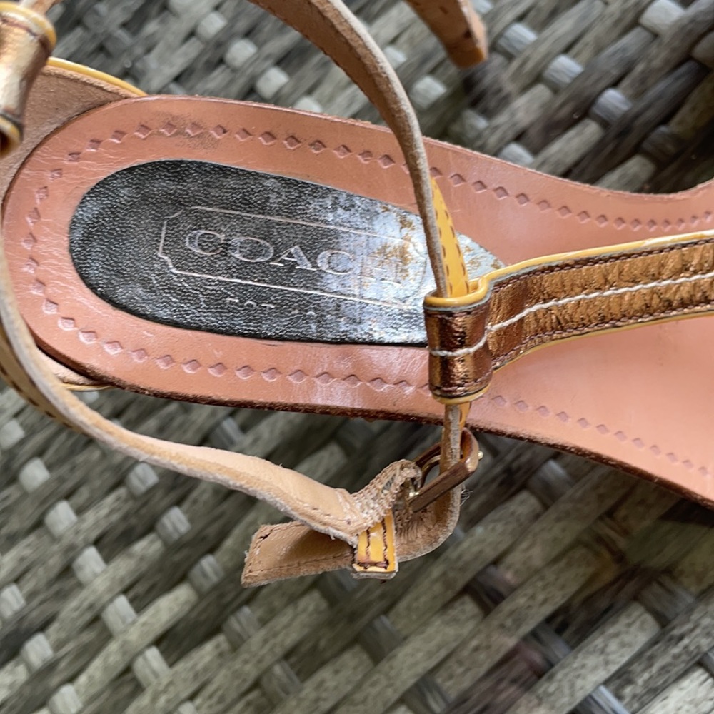 Coach Gold Leather Strapped Heels